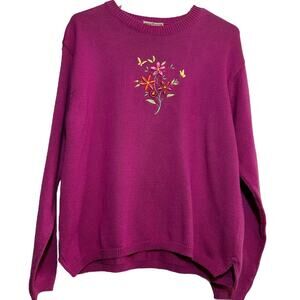 Top Stitch By Morning Sun Sweater 100% Cotton Floral Embroidered Pink M NWOT